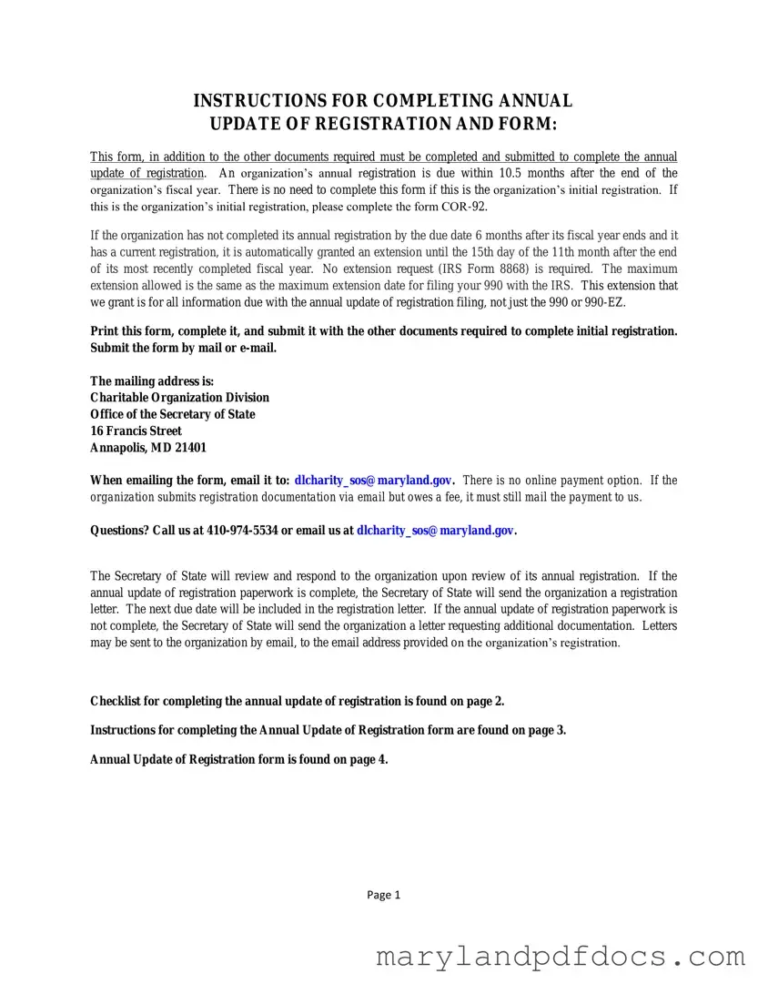 Fill Out Your Annual Update Of Registration Maryland Template