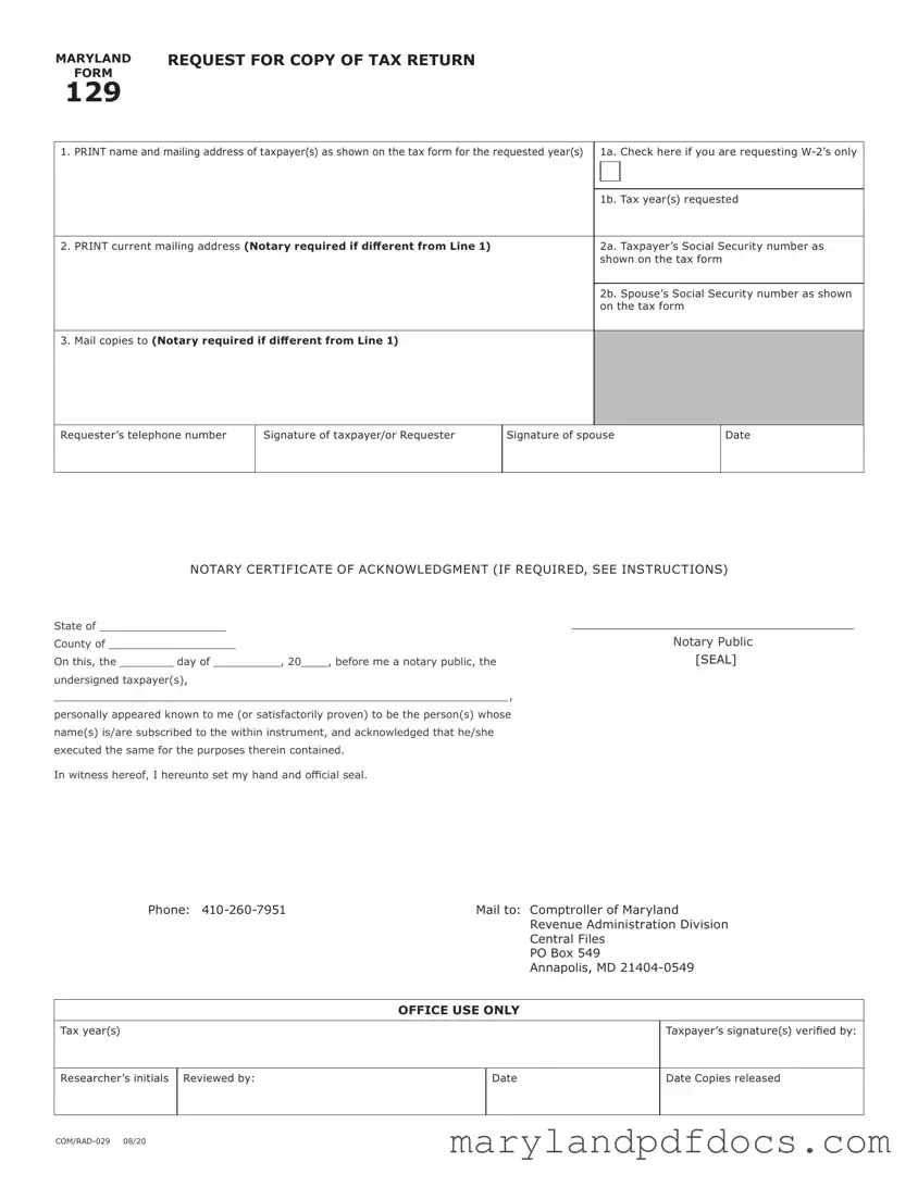 Fill Out Your Maryland 129 Template