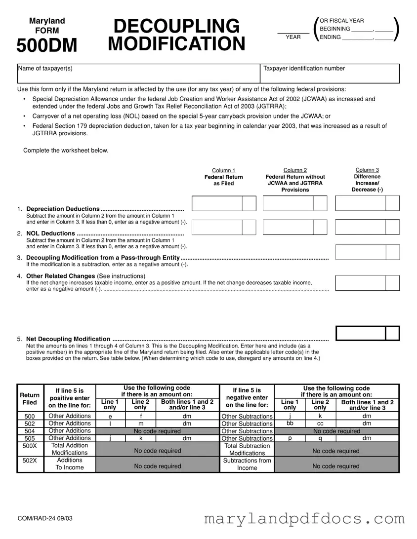 Fill Out Your Maryland 500Dm Template