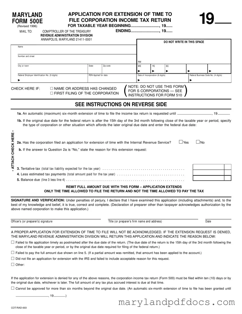 Fill Out Your Maryland 500E Template