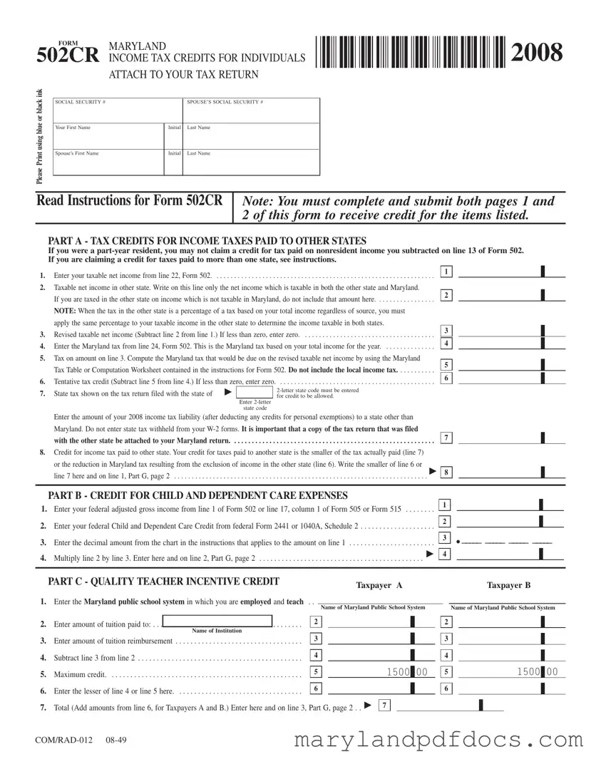 Fill Out Your Maryland 502Cr Template
