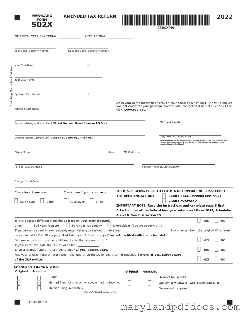 Fill Out Your Maryland 502X Template