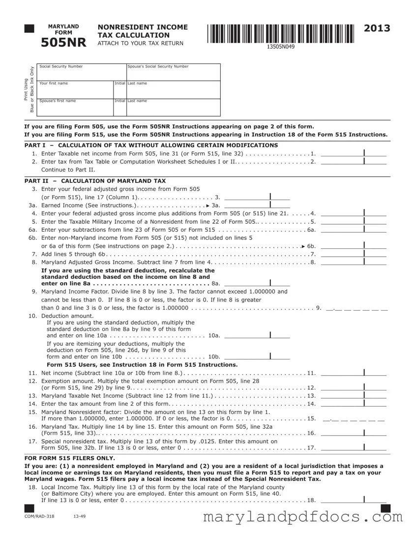 Fill Out Your Maryland 505Nr Template