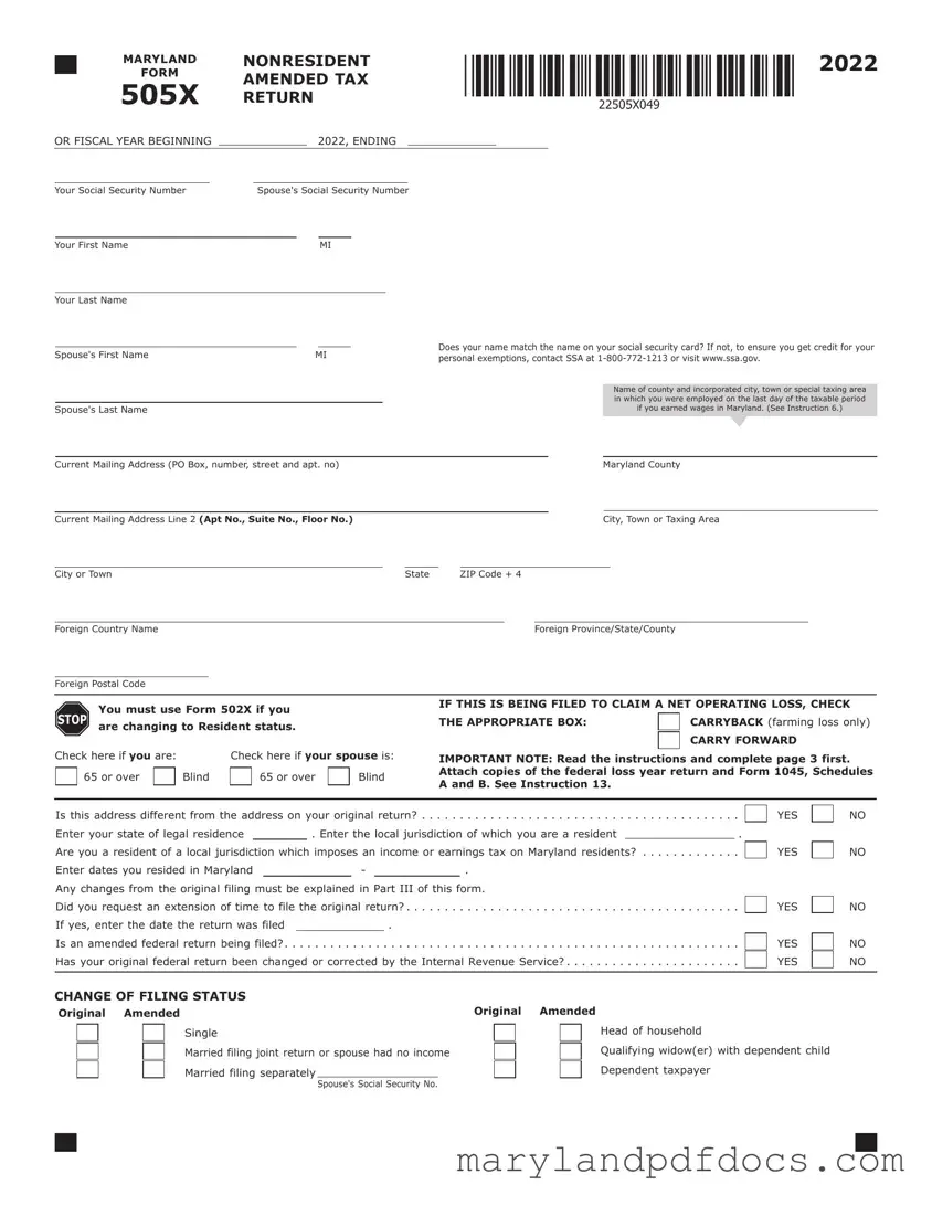 Fill Out Your Maryland 505X Template