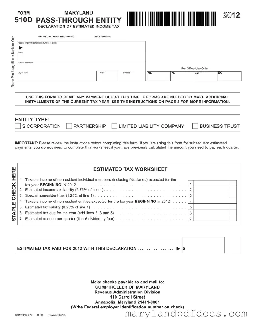 Fill Out Your Maryland 510D Template