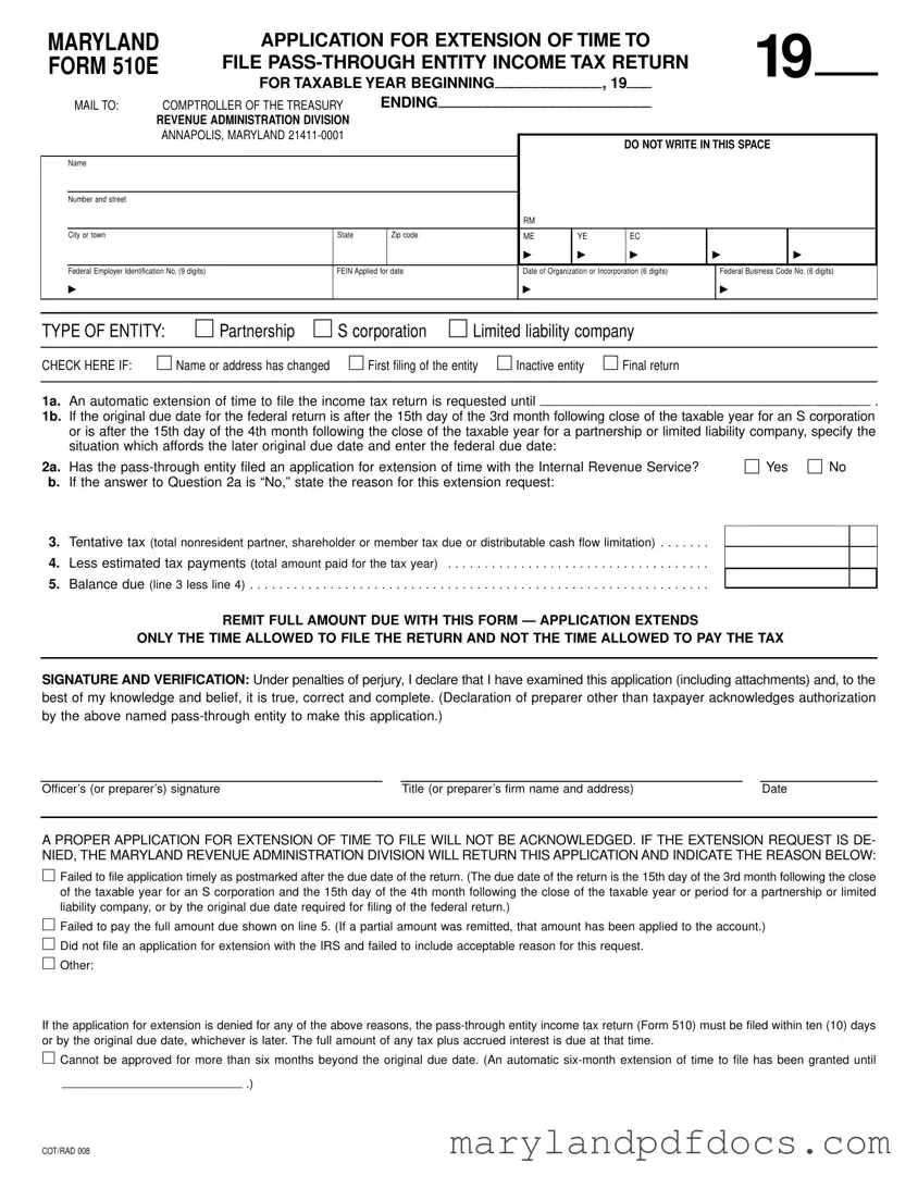 Fill Out Your Maryland 510E Template