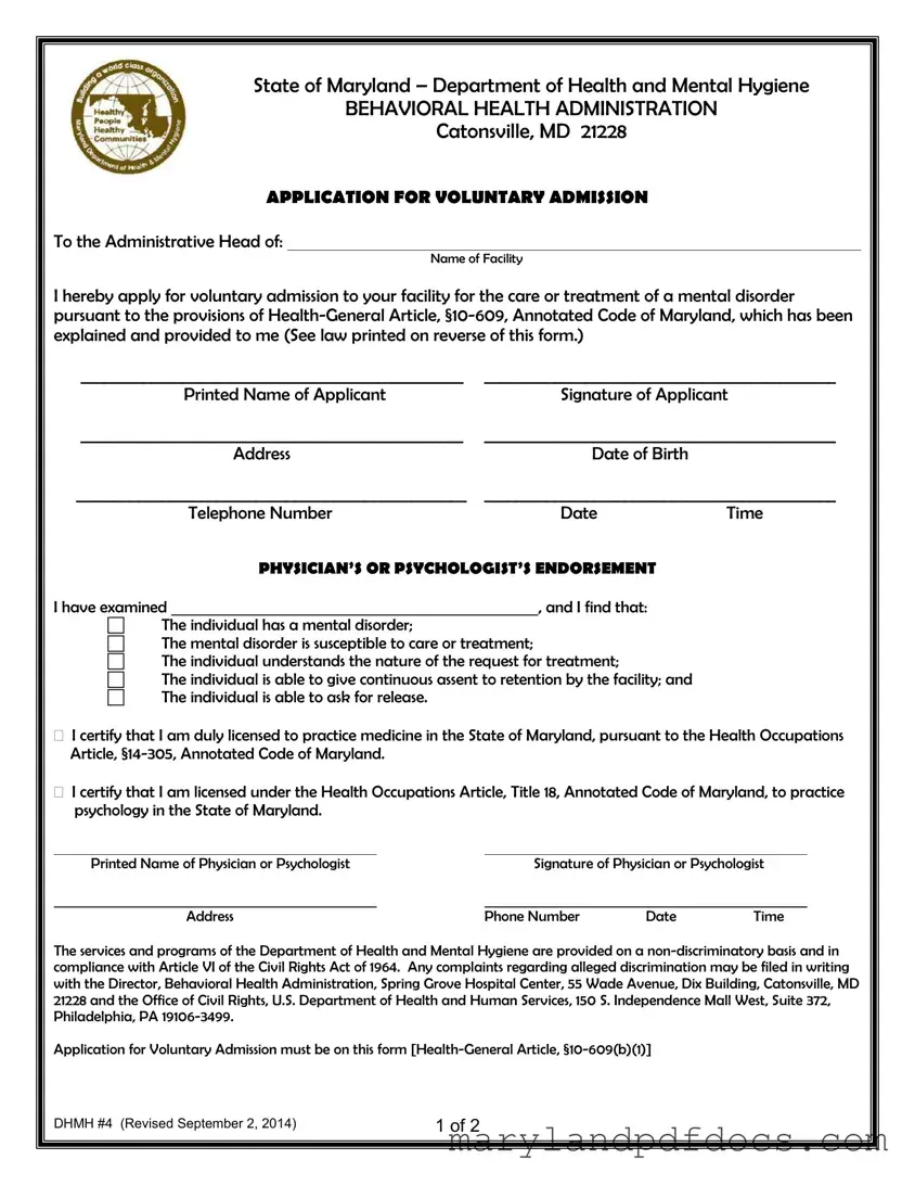Fill Out Your Maryland Admission Template