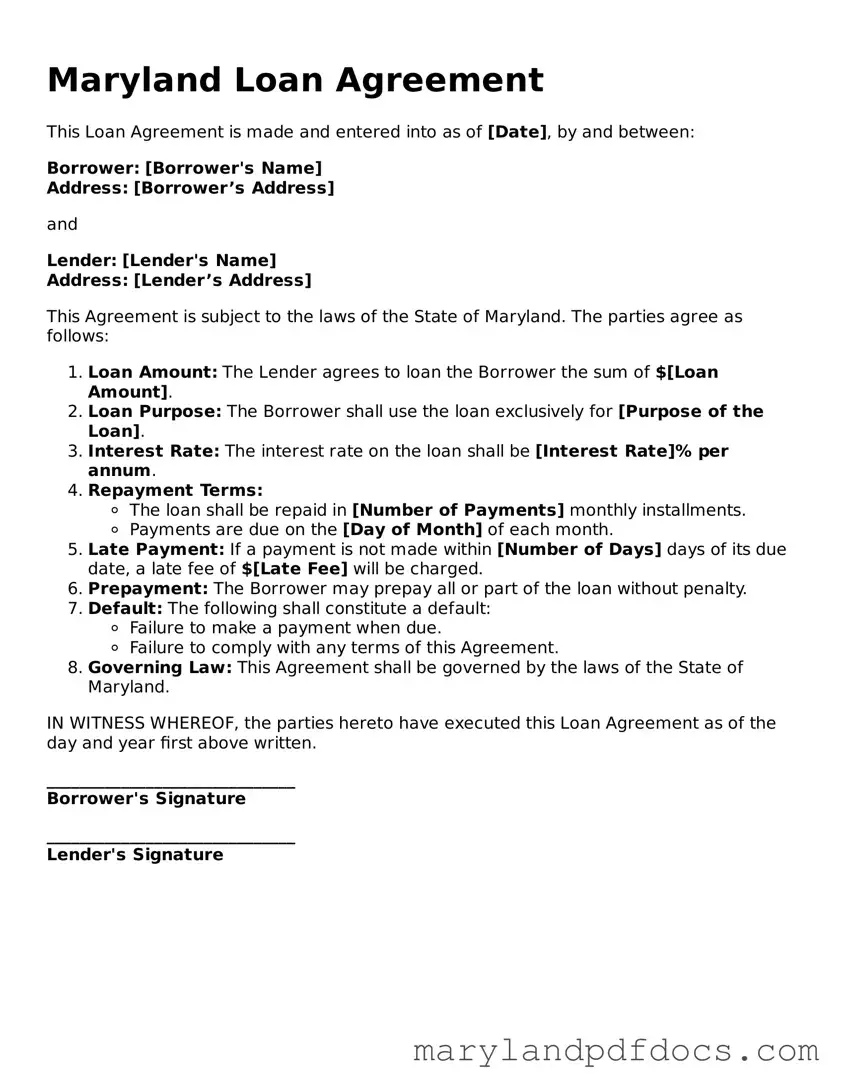 Printable Maryland Loan Agreement Template