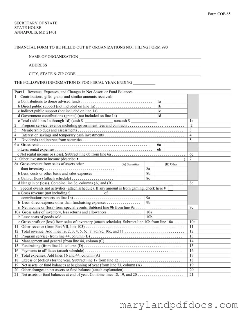 Fill Out Your Maryland Cof 85 Template