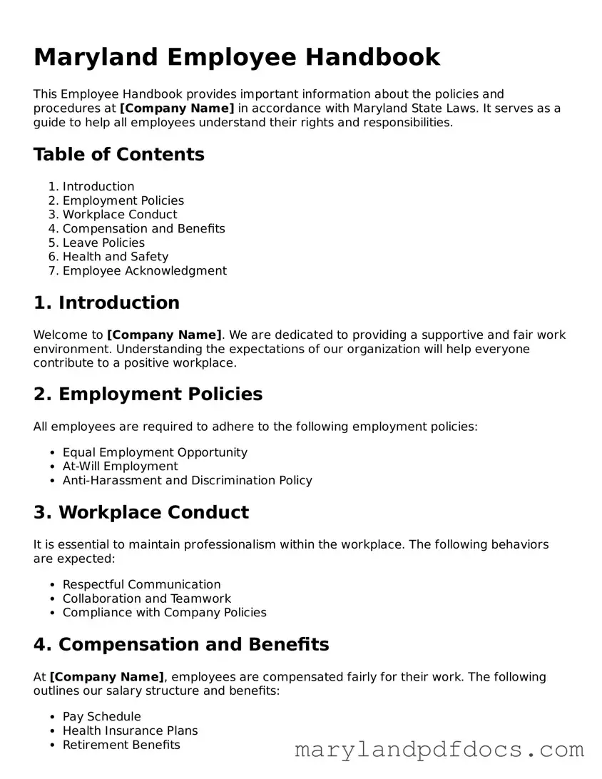 Printable Maryland Employee Handbook Template