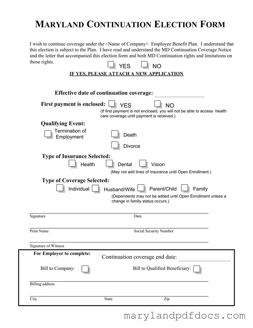 Fill Out Your Maryland Continuation Election Template