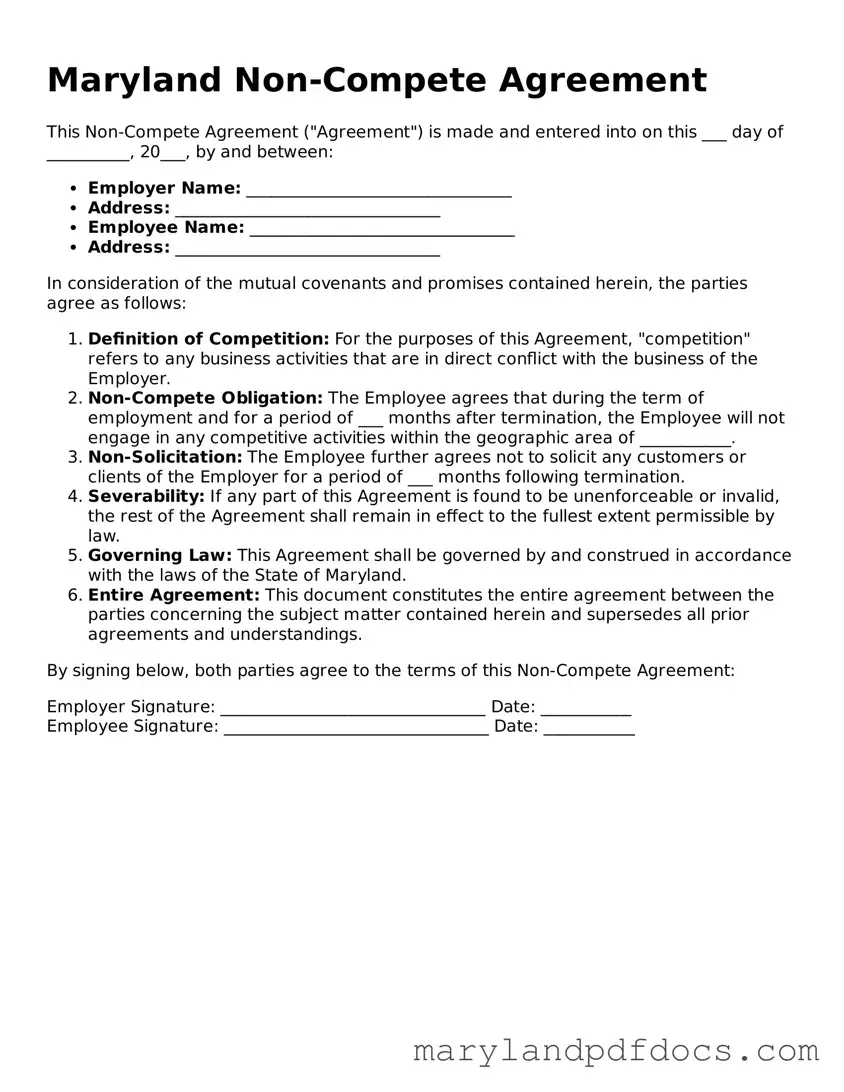 Printable Maryland Non-compete Agreement Template