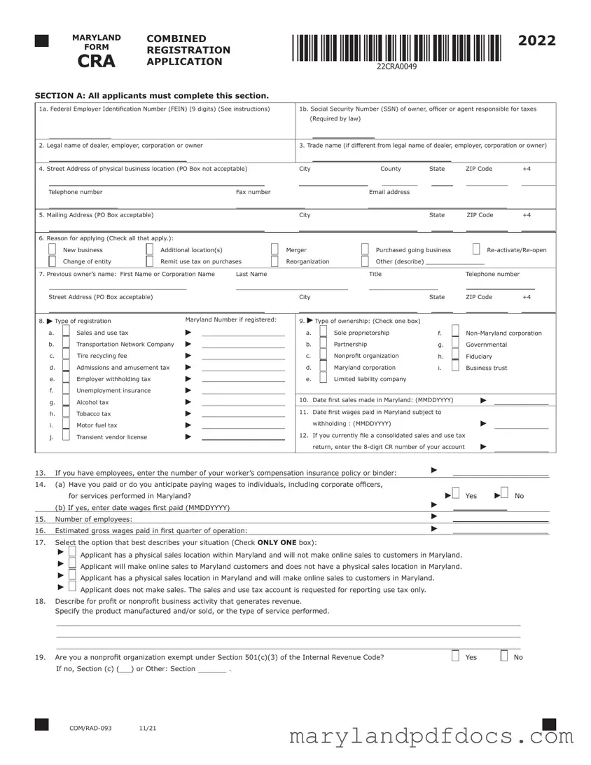 Fill Out Your Maryland Cra Template