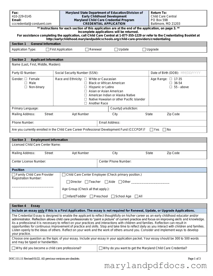 Fill Out Your Maryland Credentialing Application Template