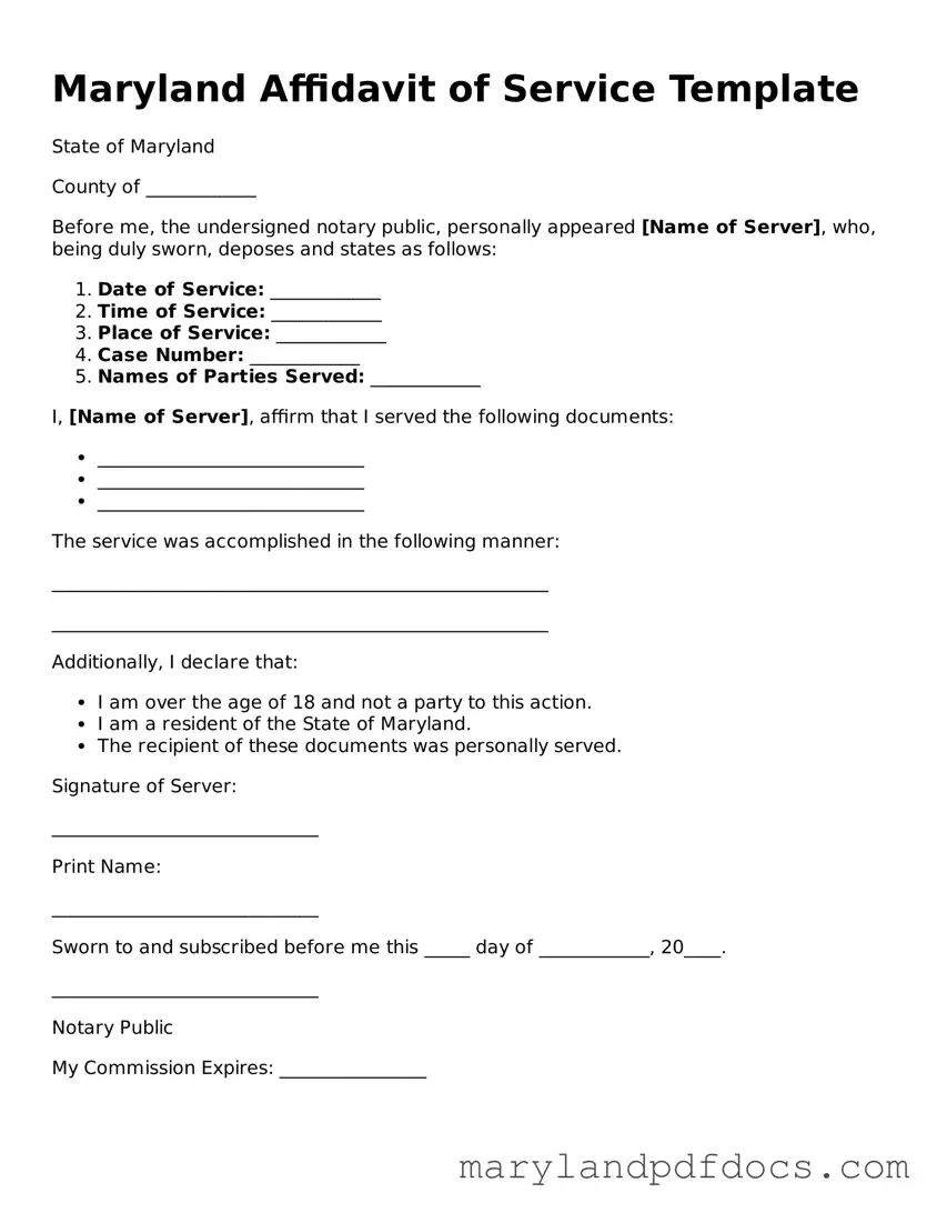 Printable Maryland Affidavit of Service Template