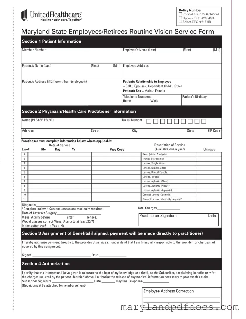 Fill Out Your Maryland Employees Vision Template