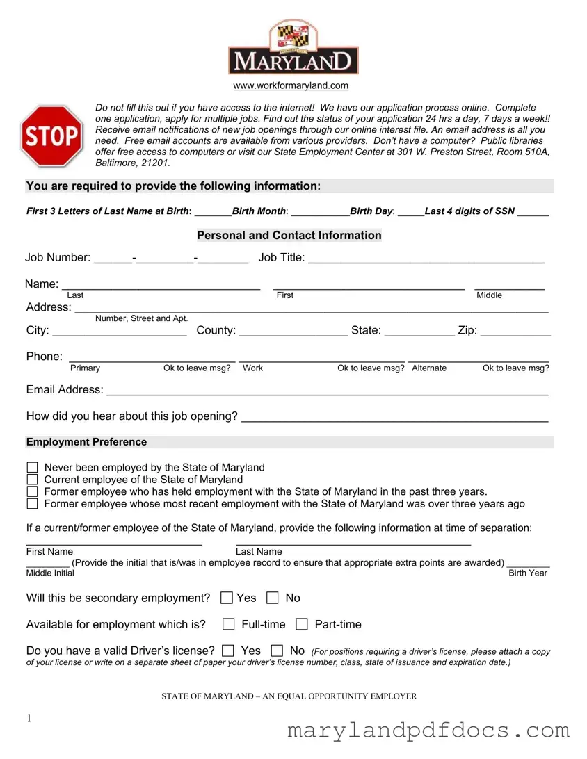 Fill Out Your Maryland Employment Application Template