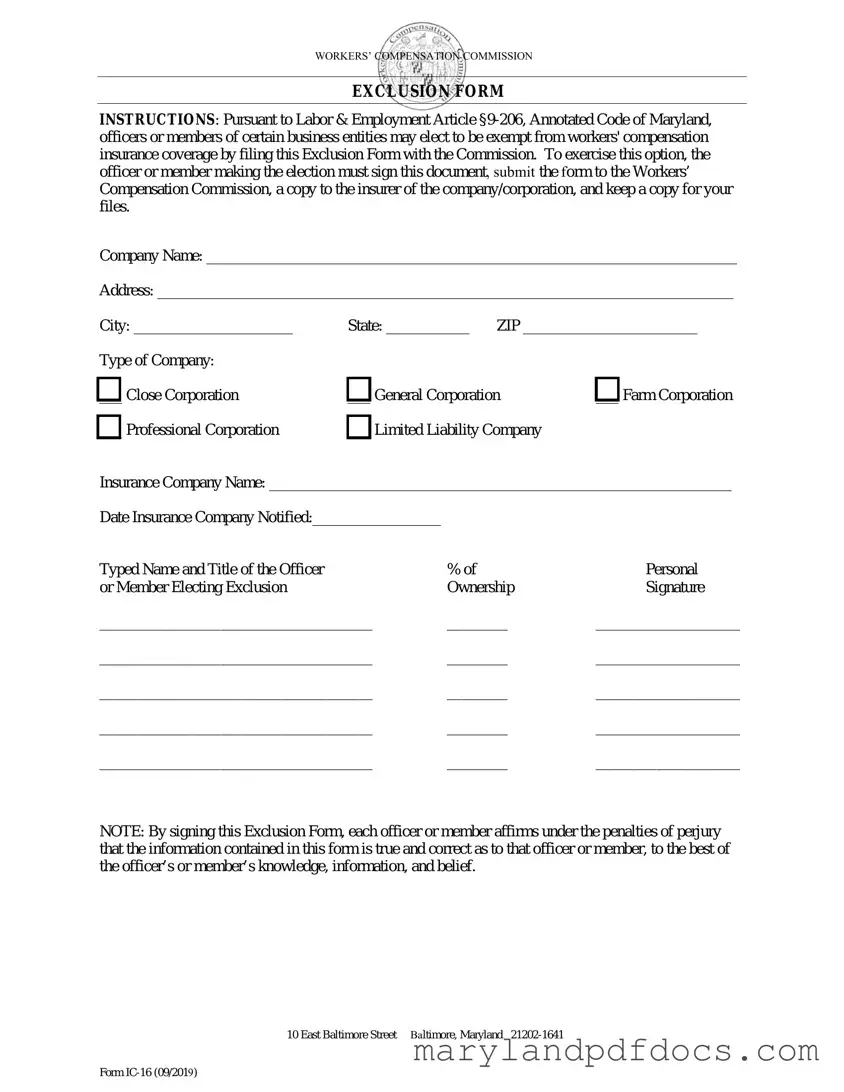 Fill Out Your Maryland Exclusion Template