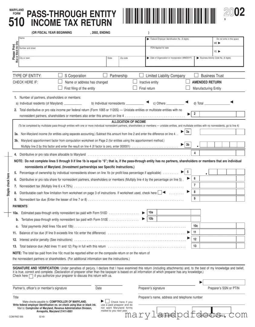 Fill Out Your Maryland Frorm 510 Template
