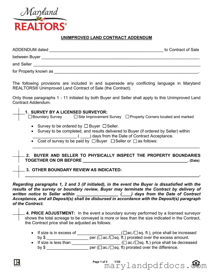 Fill Out Your Maryland Land Contract Addendum Template