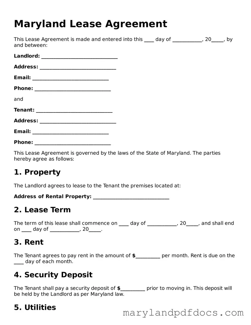 Printable Maryland Lease Agreement Template