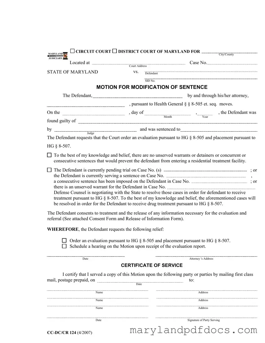 Fill Out Your Maryland Modification Sentence Template