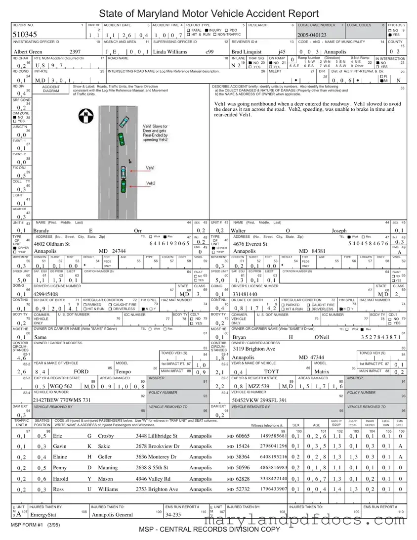 Fill Out Your Maryland Motor Vehicle Accident Report Template