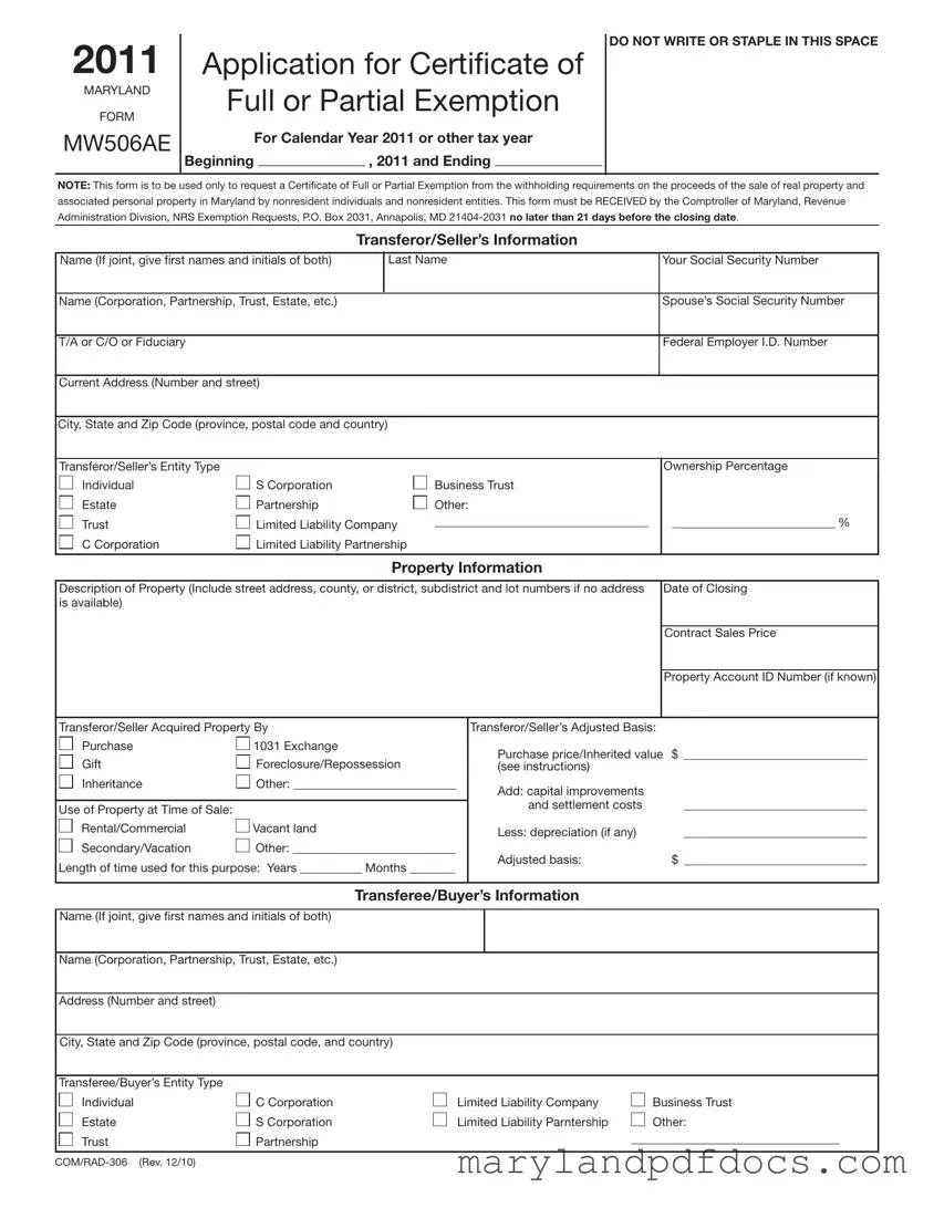 Fill Out Your Maryland Mw506Ae Template