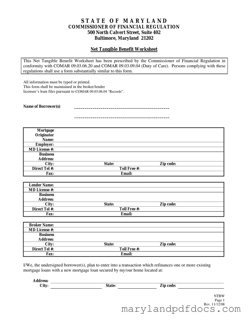 Fill Out Your Maryland Net Tangible Benefit Worksheet Template