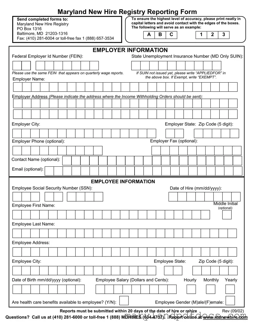 Fill Out Your Maryland New Hire Template