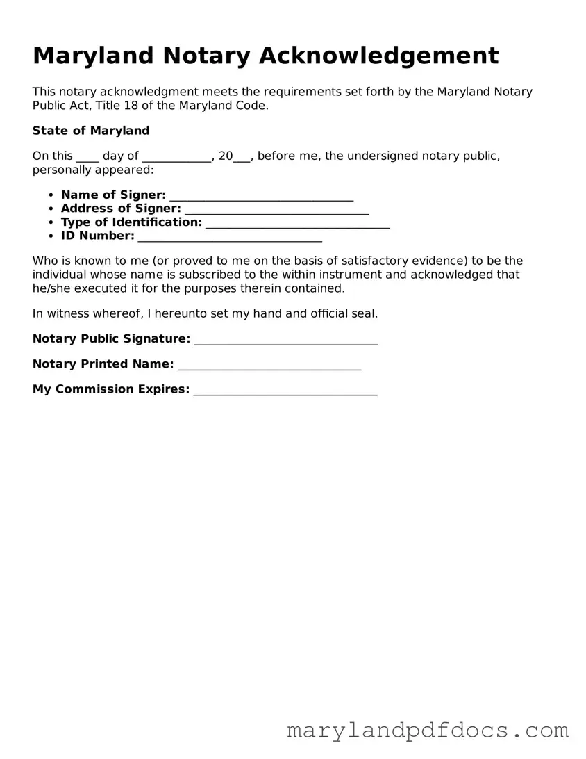 Printable Maryland Notary Acknowledgement Template