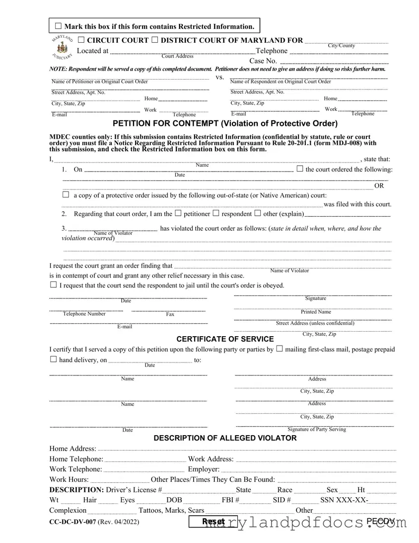 Fill Out Your Maryland Petition For Contempt Template