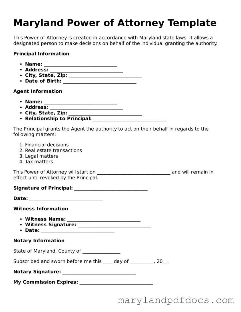 Printable Maryland Power of Attorney Template