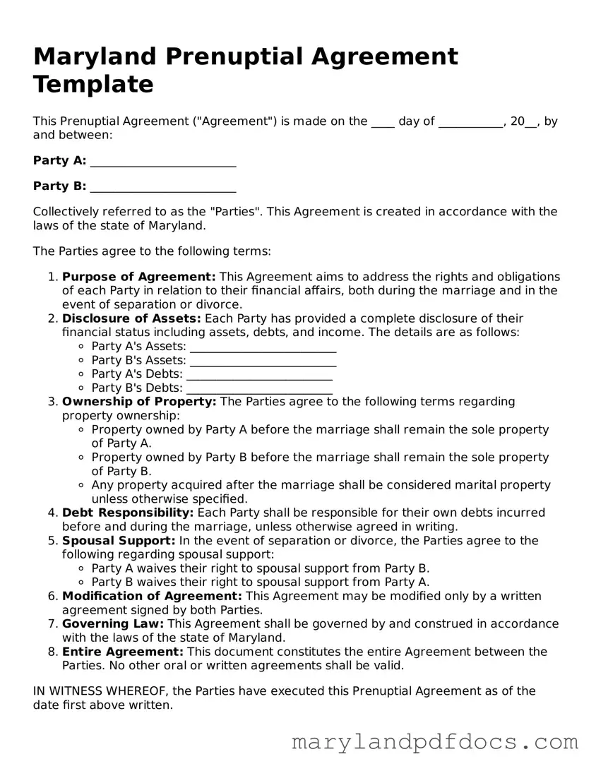 Printable Maryland Prenuptial Agreement Template