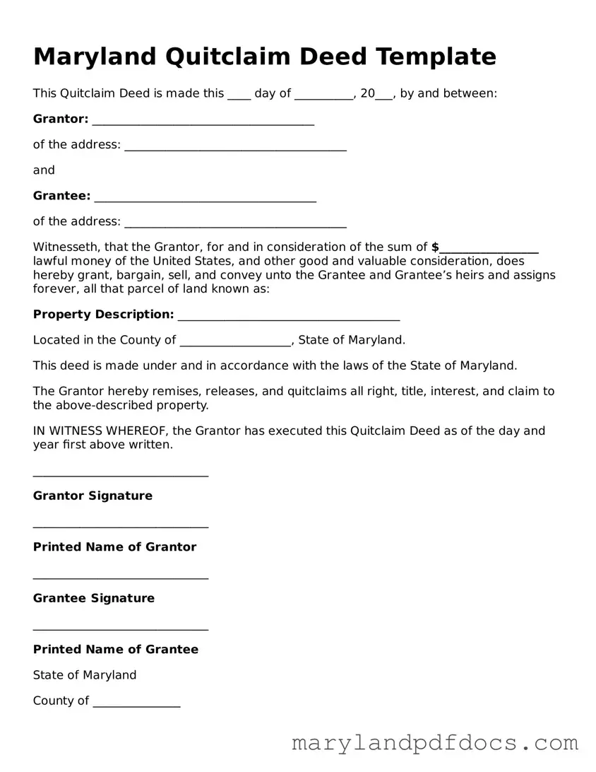 Printable Maryland Quitclaim Deed Template