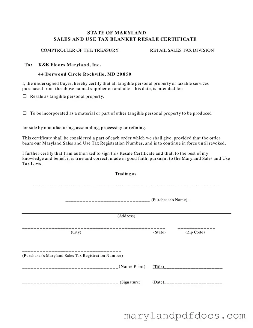 Fill Out Your Maryland Sales And Use Tax Resale Certificate Template