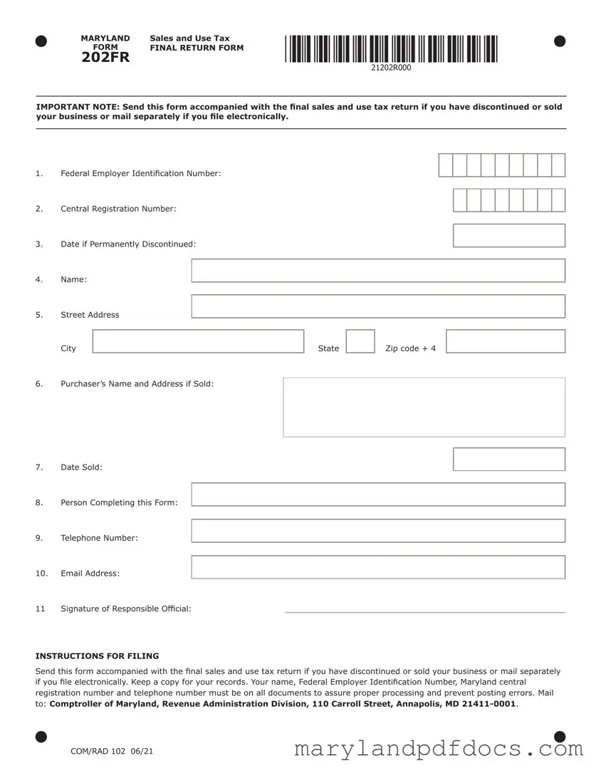 Fill Out Your Maryland Sales Use Tax 202 Template