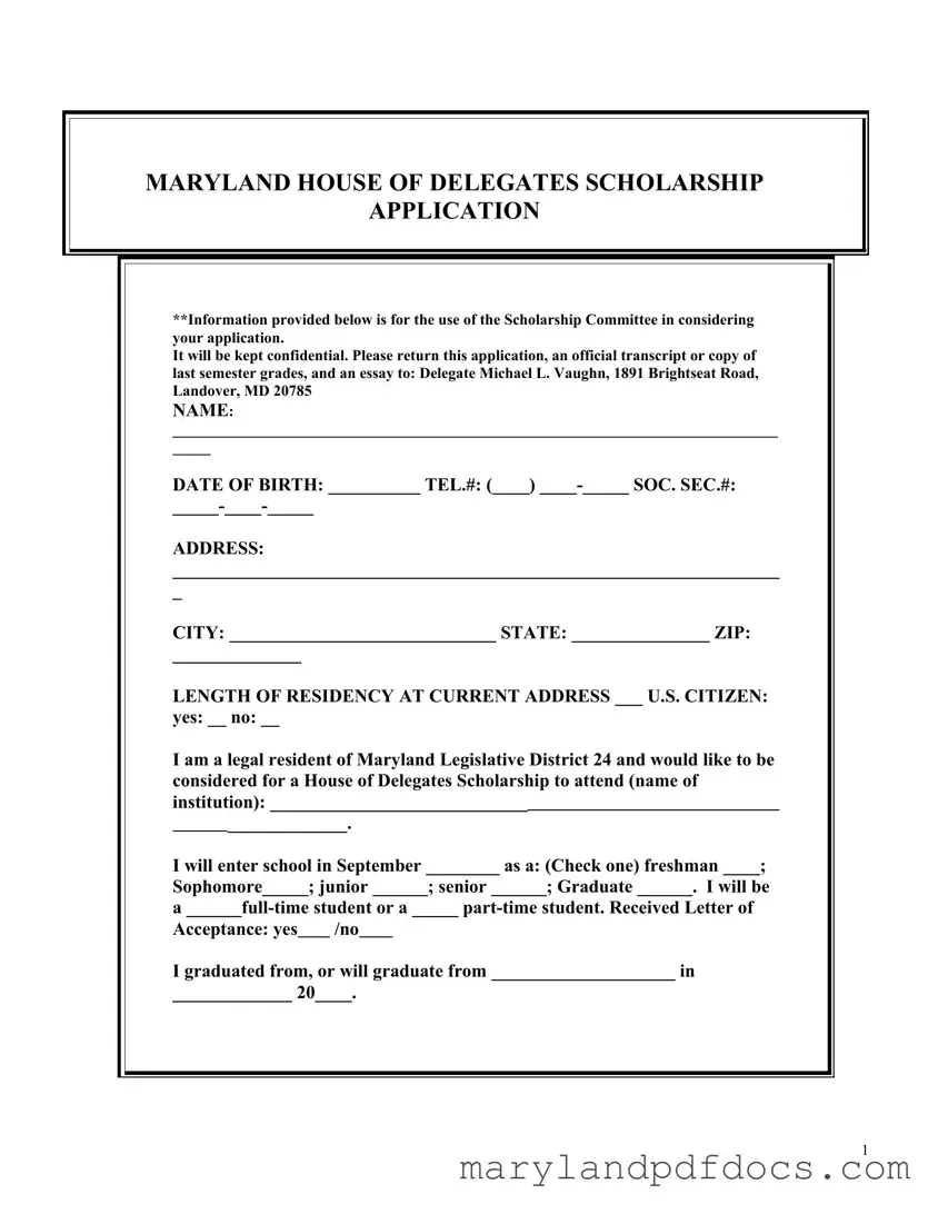 Fill Out Your Maryland Scholarship Application Template