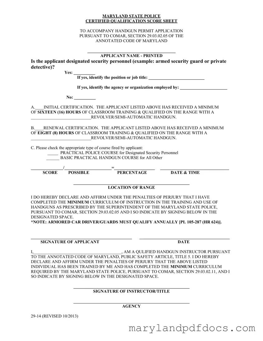 Fill Out Your Maryland Score Sheet Template