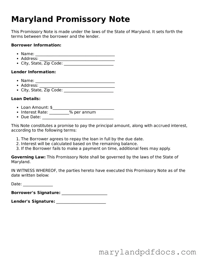 Printable Maryland Promissory Note Template