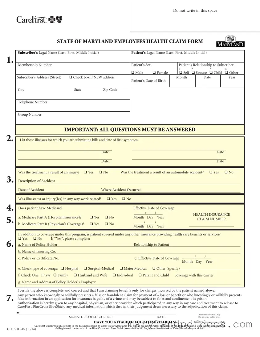Fill Out Your Maryland State Claim Template