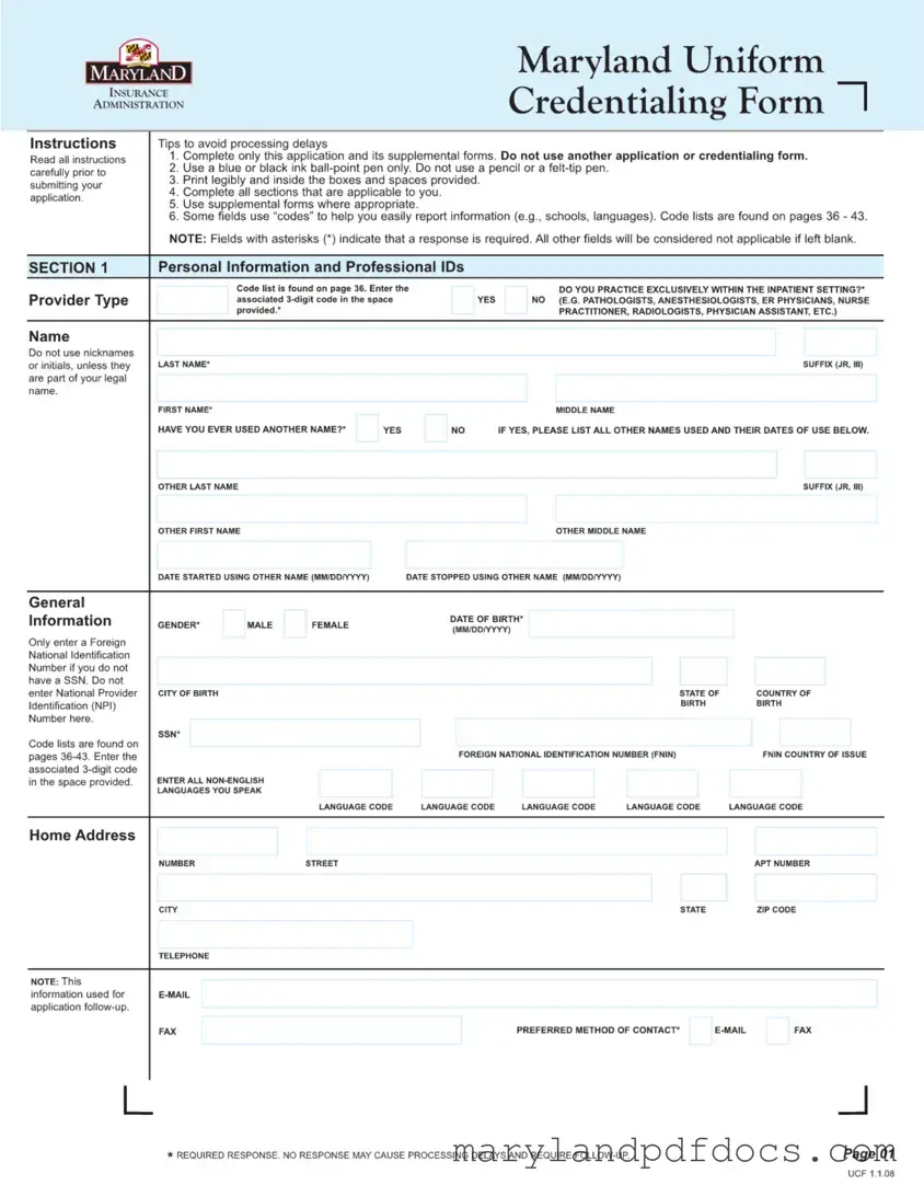 Fill Out Your Maryland Uniform Credentialing Template