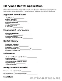 Printable Maryland Rental Application Template