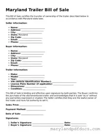 Printable Maryland Trailer Bill of Sale Template