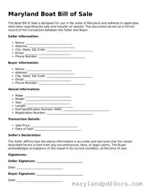 Printable Maryland Boat Bill of Sale Template