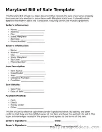 Printable Maryland Bill of Sale Template