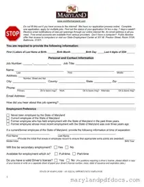 Fill Out Your Maryland Employment Application Template