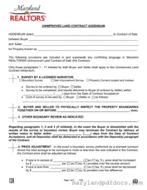 Fill Out Your Maryland Land Contract Addendum Template