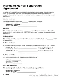 Printable Maryland Marital Separation Agreement Template