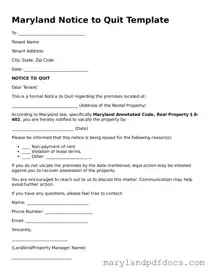 Printable Maryland Notice to Quit Template